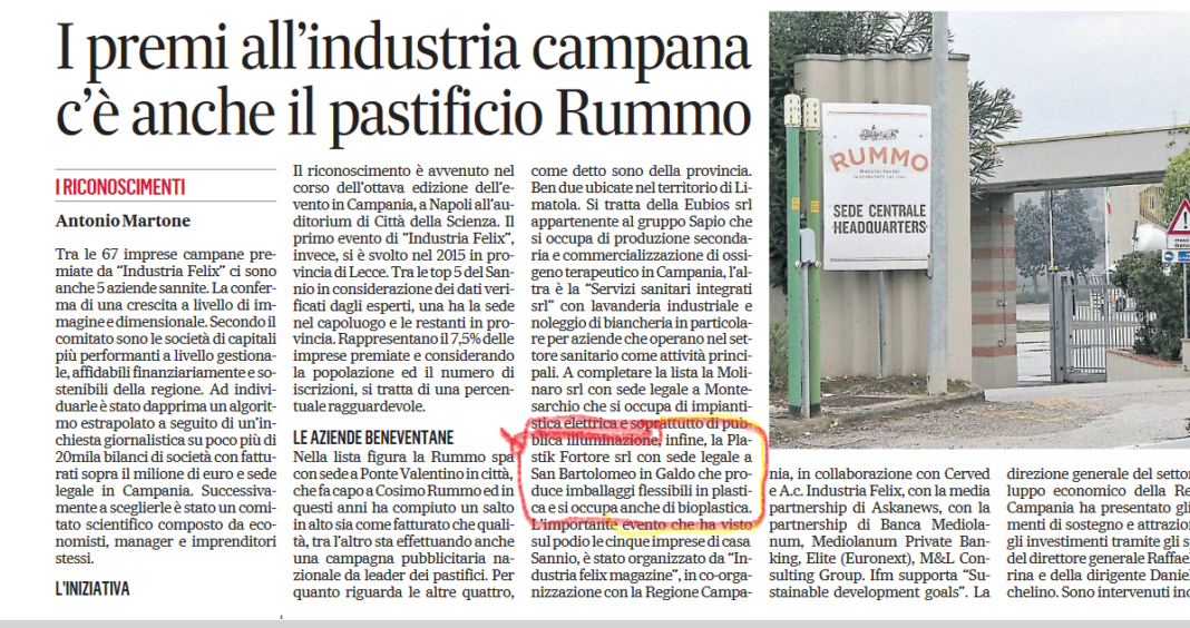 La Plastik Fortore riceve il Premio Industria Felix, è tra le cinque eccellenze sannite La Plastik Fortore riceve il Premio Industria Felix, è tra le cinque eccellenze sannite